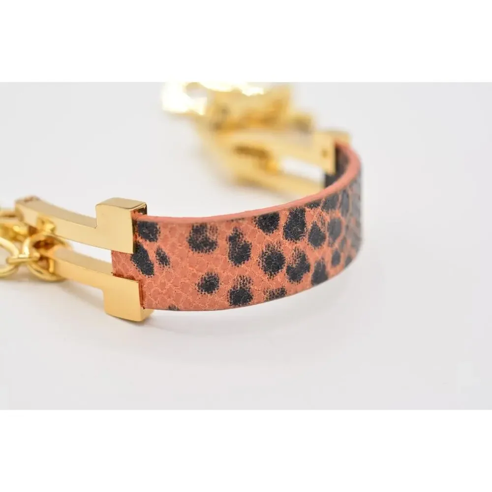 Cabi Vintage ID Bracelet Gold Tone Chain Orange Reptile Metallic Signed Bin2